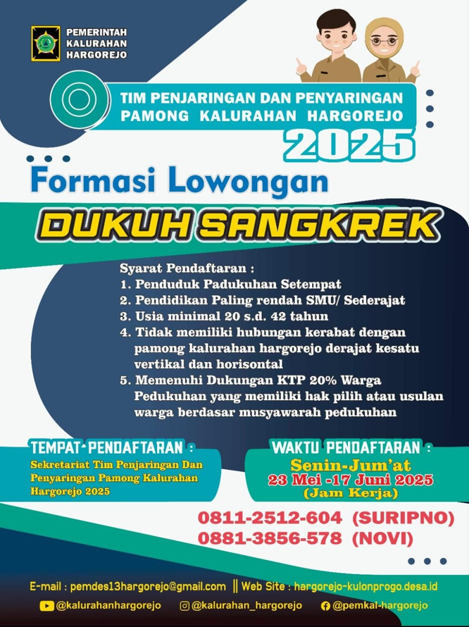 Pengumuman Pengisian Pamong Kalurahan Hargorejo Tahun 2025 Formasi Dukuh Sangkrek